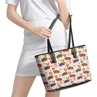 Wales Corgi Christmas Leather Tote Bag Nadolig Llawen Welsh Dog Seamless Vibes - Wonder Print Shop