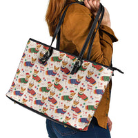 Wales Corgi Christmas Leather Tote Bag Nadolig Llawen Welsh Dog Seamless Vibes - Wonder Print Shop