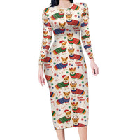 Wales Corgi Christmas Long Sleeve Bodycon Dress Nadolig Llawen Welsh Dog Seamless Vibes - Wonder Print Shop