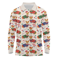 Wales Corgi Christmas Long Sleeve Polo Shirt Nadolig Llawen Welsh Dog Seamless Vibes - Wonder Print Shop