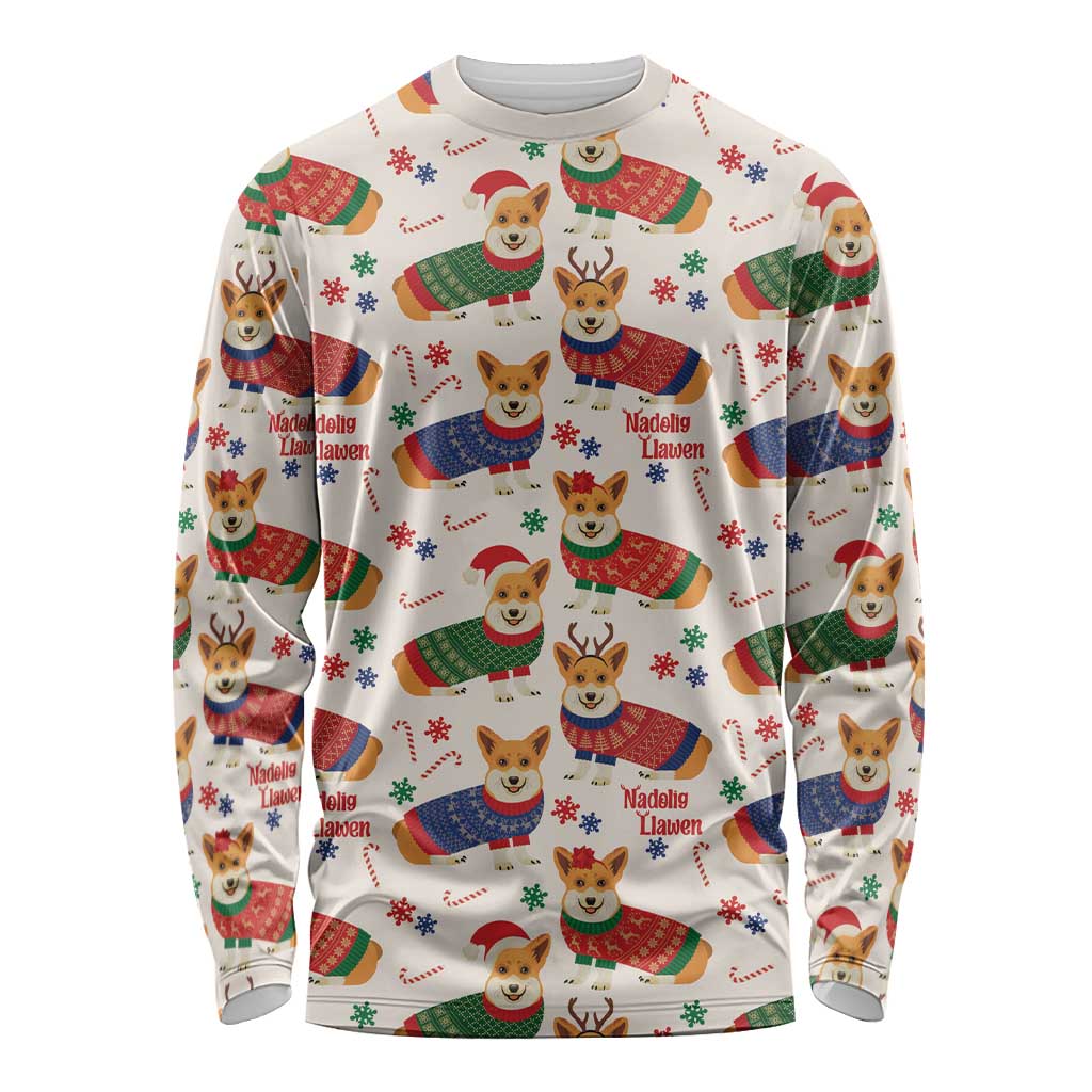 Wales Corgi Christmas Long Sleeve Shirt Nadolig Llawen Welsh Dog Seamless Vibes - Wonder Print Shop