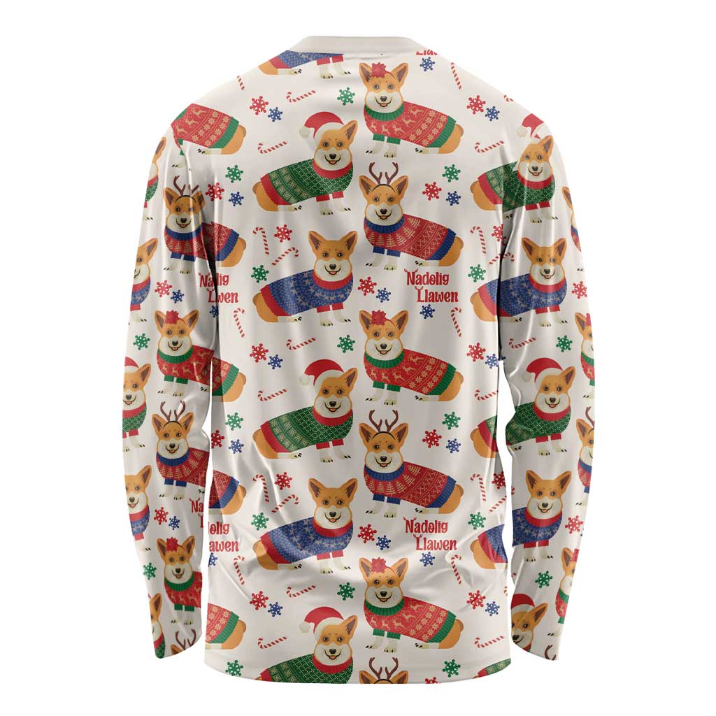Wales Corgi Christmas Long Sleeve Shirt Nadolig Llawen Welsh Dog Seamless Vibes - Wonder Print Shop