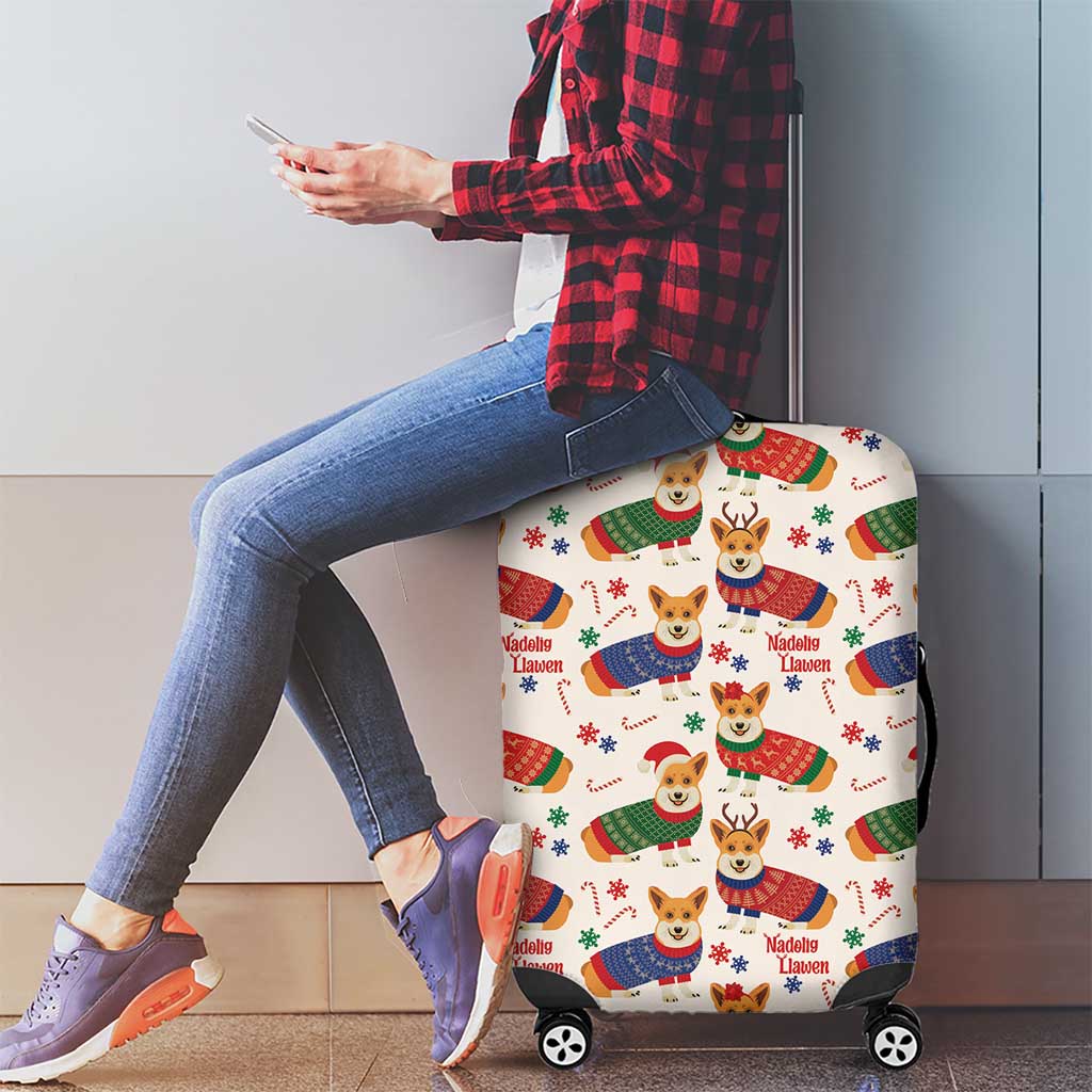 Wales Corgi Christmas Luggage Cover Nadolig Llawen Welsh Dog Seamless Vibes - Wonder Print Shop