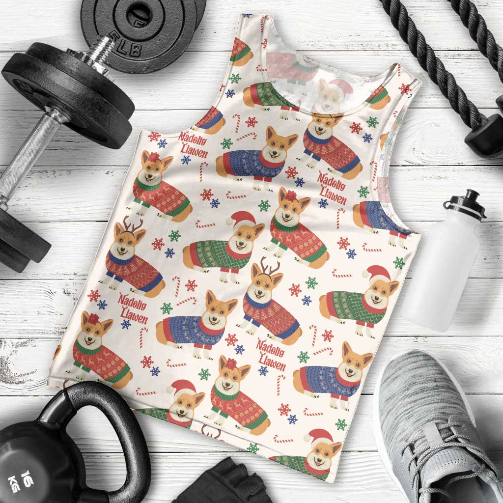 Wales Corgi Christmas Men Tank Top Nadolig Llawen Welsh Dog Seamless Vibes - Wonder Print Shop