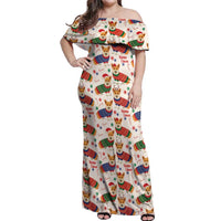 Wales Corgi Christmas Off Shoulder Maxi Dress Nadolig Llawen Welsh Dog Seamless Vibes - Wonder Print Shop
