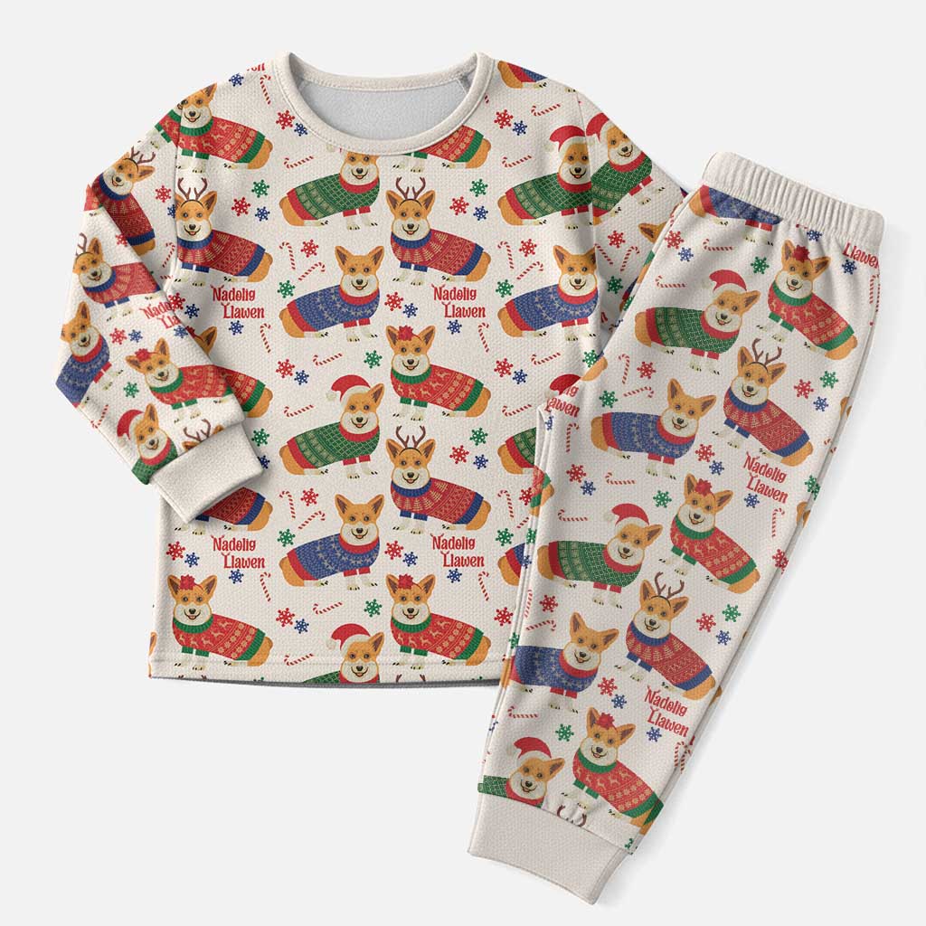 Wales Corgi Christmas Pajama Set Nadolig Llawen Welsh Dog Seamless Vibes - Wonder Print Shop