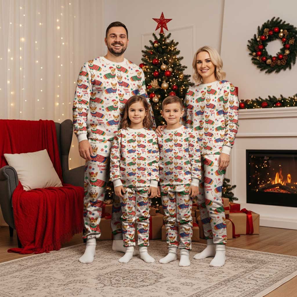 Wales Corgi Christmas Pajama Set Nadolig Llawen Welsh Dog Seamless Vibes - Wonder Print Shop