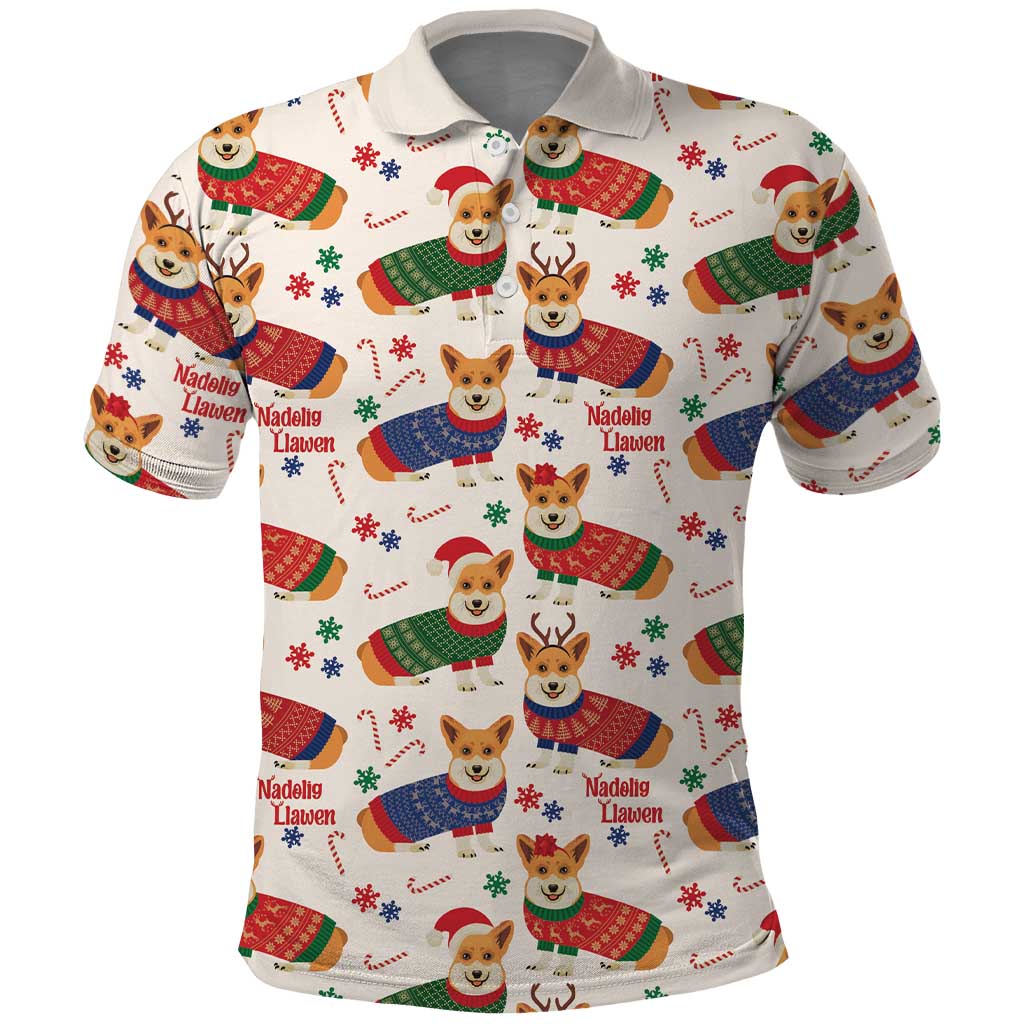 Wales Corgi Christmas Polo Shirt Nadolig Llawen Welsh Dog Seamless Vibes - Wonder Print Shop