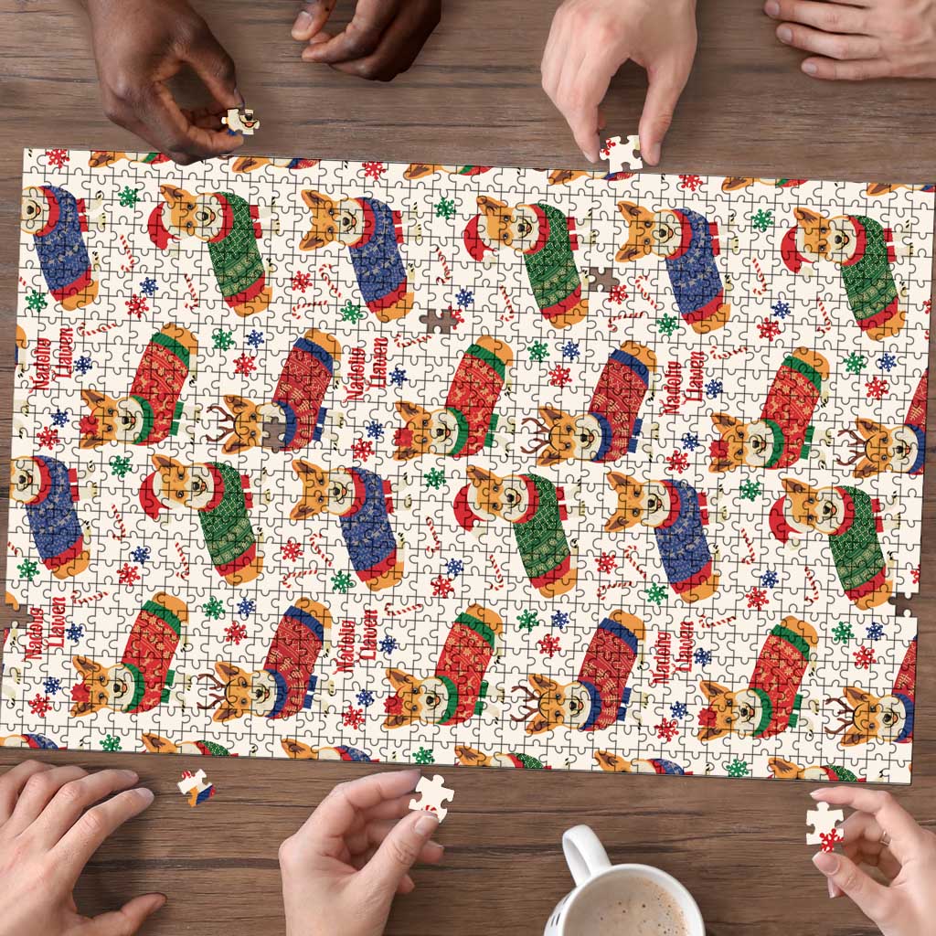 Wales Corgi Christmas Puzzle Nadolig Llawen Welsh Dog Seamless Vibes - Wonder Print Shop