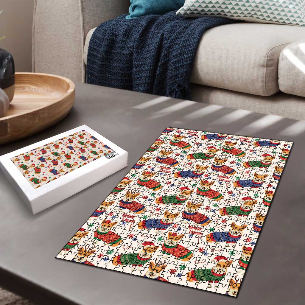 Wales Corgi Christmas Puzzle Nadolig Llawen Welsh Dog Seamless Vibes - Wonder Print Shop