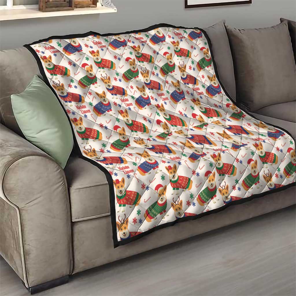Wales Corgi Christmas Quilt Nadolig Llawen Welsh Dog Seamless Vibes - Wonder Print Shop
