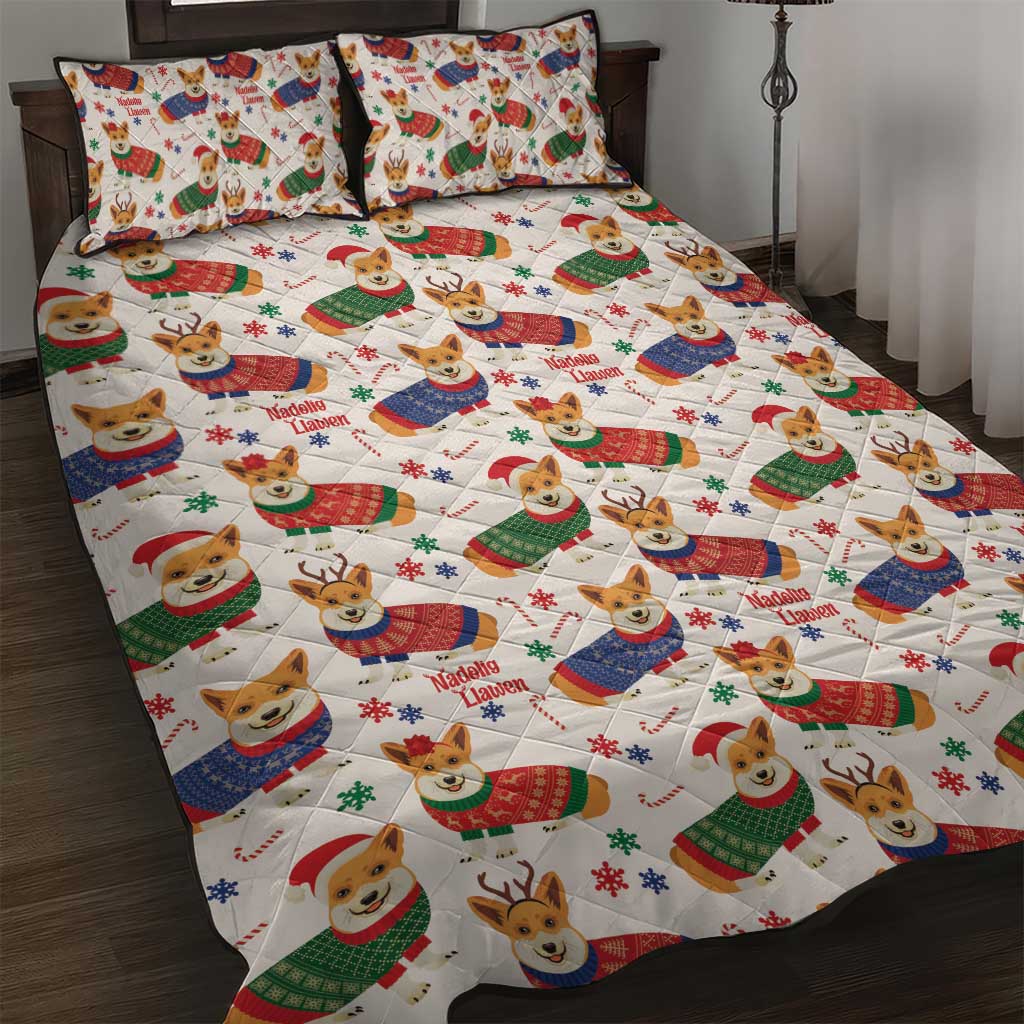 Wales Corgi Christmas Quilt Bed Set Nadolig Llawen Welsh Dog Seamless Vibes - Wonder Print Shop
