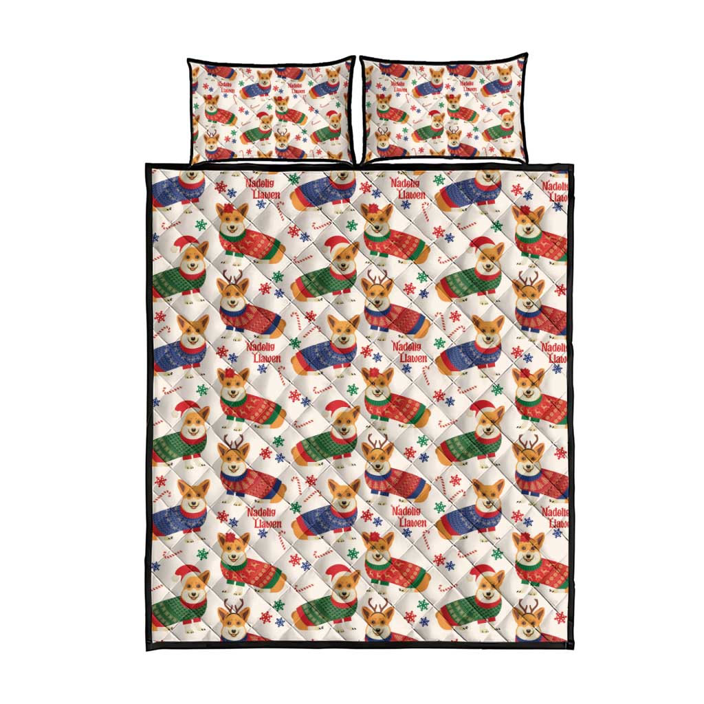 Wales Corgi Christmas Quilt Bed Set Nadolig Llawen Welsh Dog Seamless Vibes - Wonder Print Shop