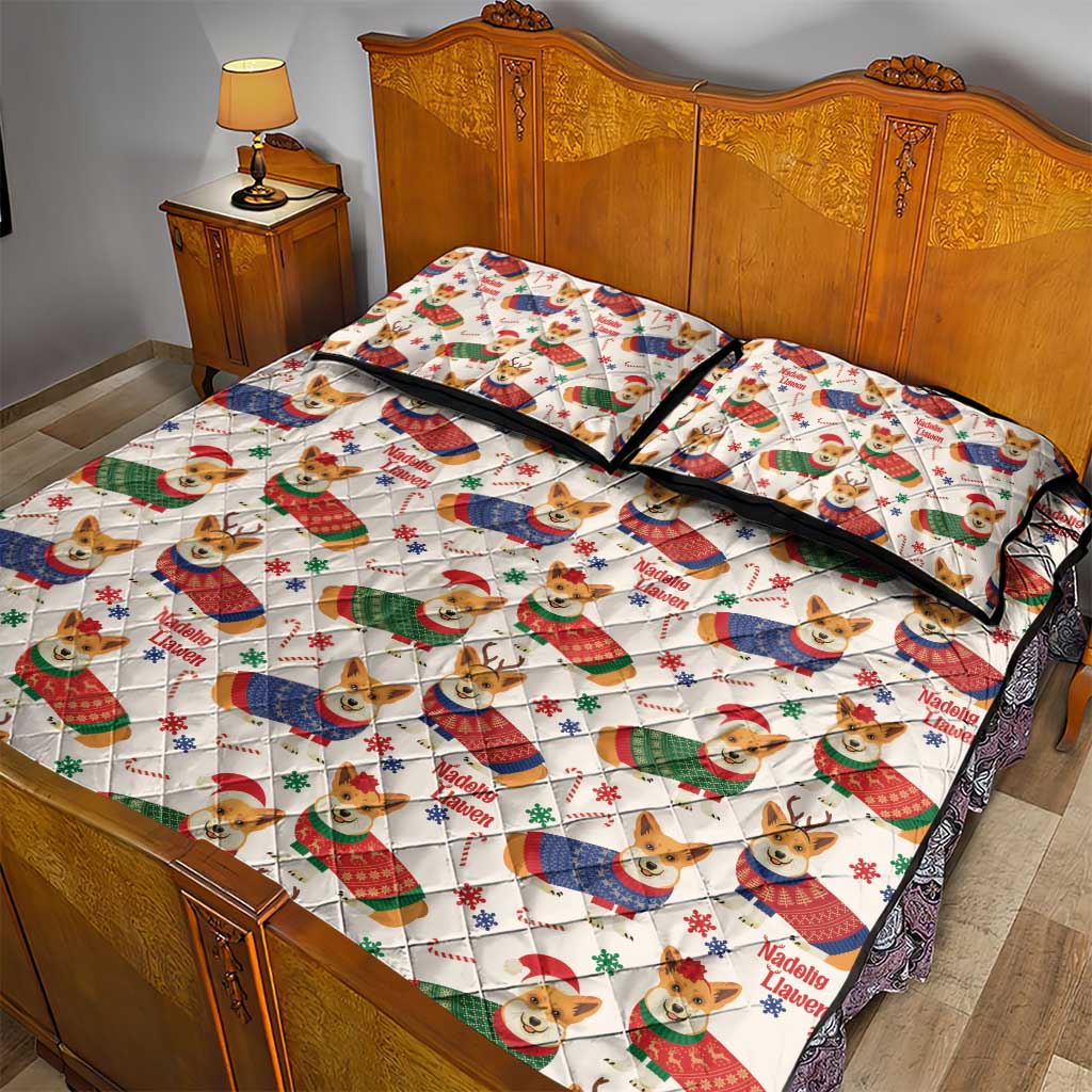 Wales Corgi Christmas Quilt Bed Set Nadolig Llawen Welsh Dog Seamless Vibes - Wonder Print Shop