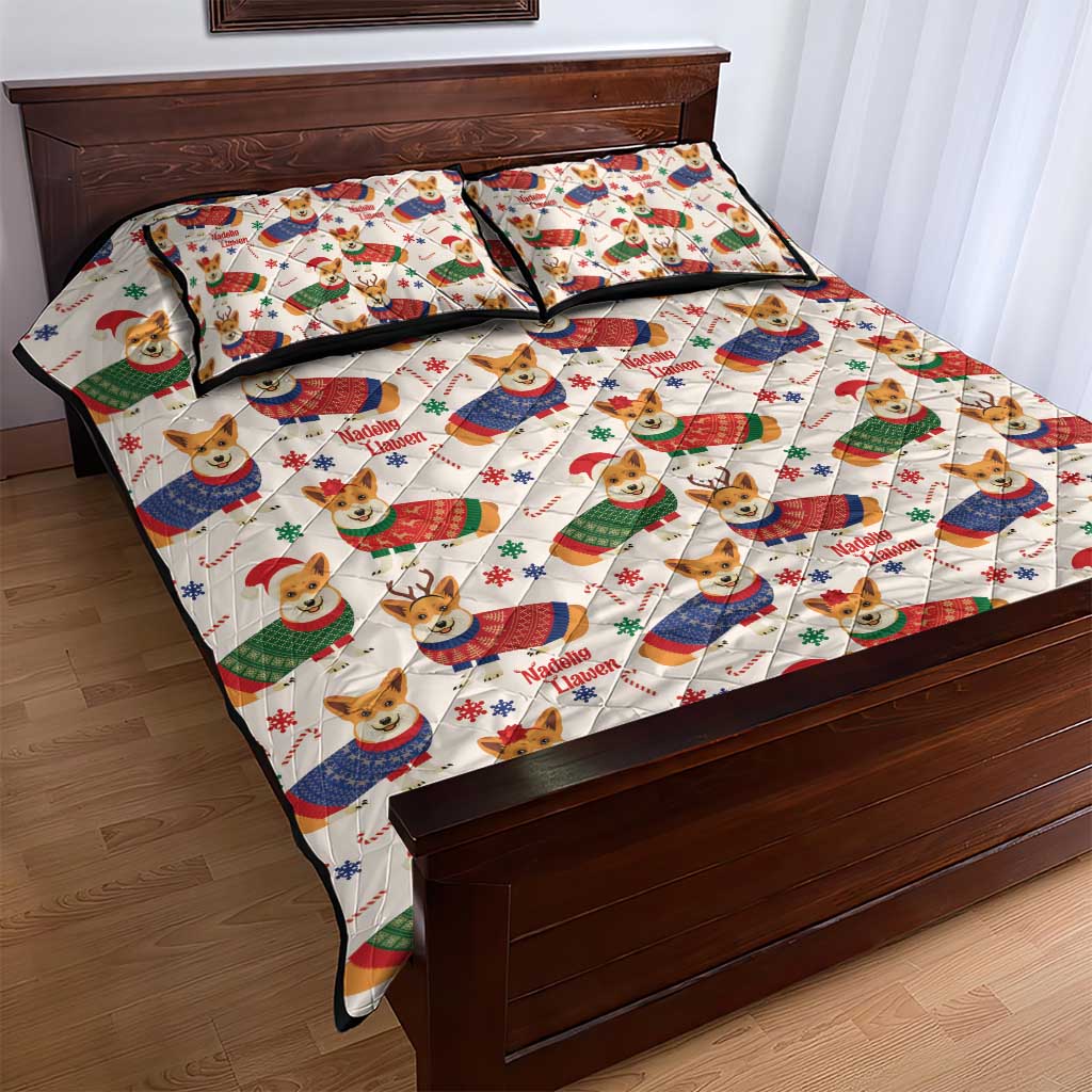 Wales Corgi Christmas Quilt Bed Set Nadolig Llawen Welsh Dog Seamless Vibes - Wonder Print Shop