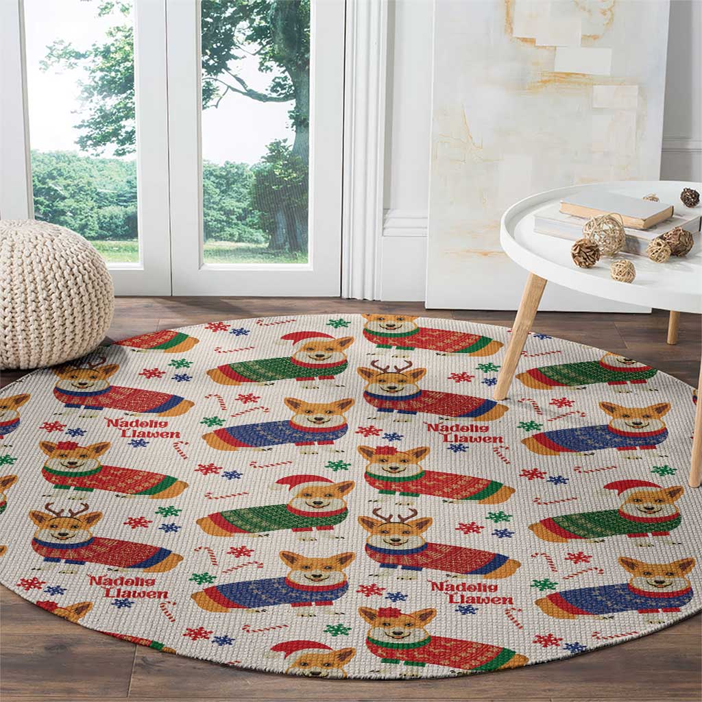 Wales Corgi Christmas Round Carpet Nadolig Llawen Welsh Dog Seamless Vibes - Wonder Print Shop