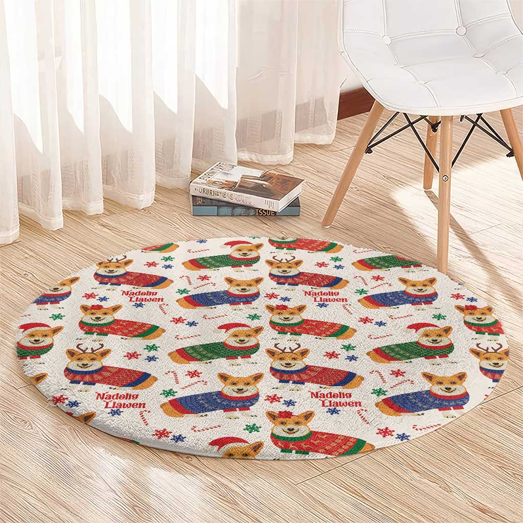 Wales Corgi Christmas Round Carpet Nadolig Llawen Welsh Dog Seamless Vibes - Wonder Print Shop