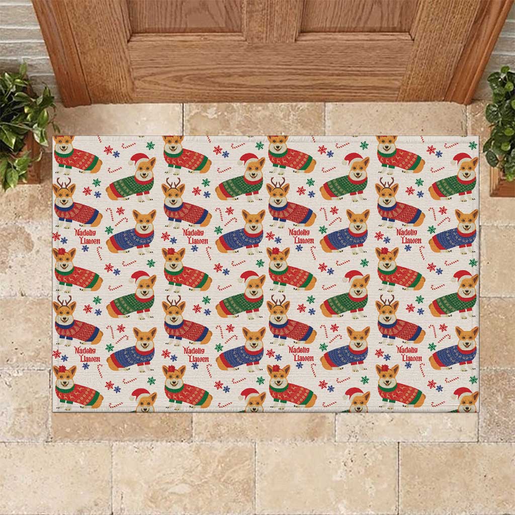 Wales Corgi Christmas Rubber Doormat Nadolig Llawen Welsh Dog Seamless Vibes - Wonder Print Shop