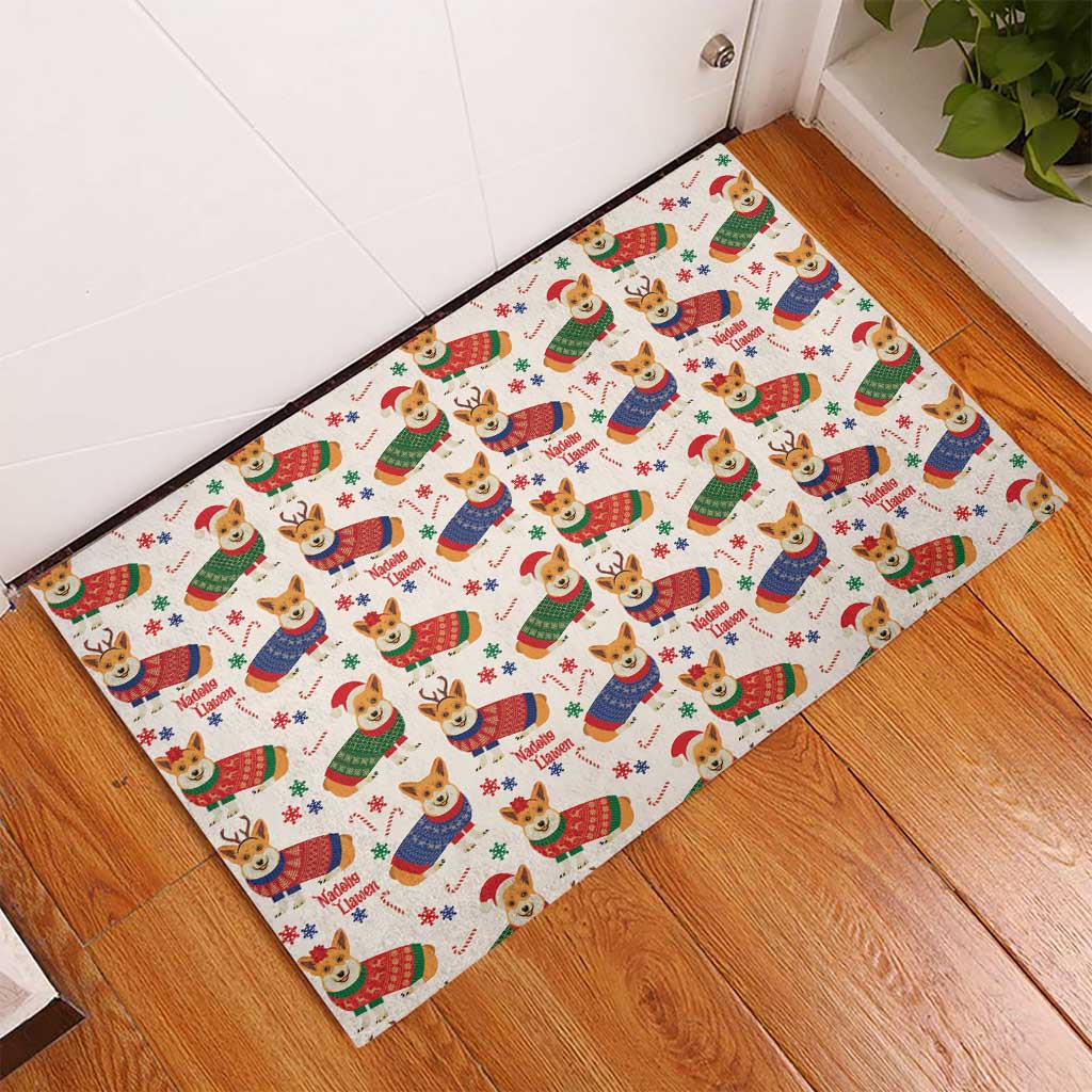 Wales Corgi Christmas Rubber Doormat Nadolig Llawen Welsh Dog Seamless Vibes - Wonder Print Shop