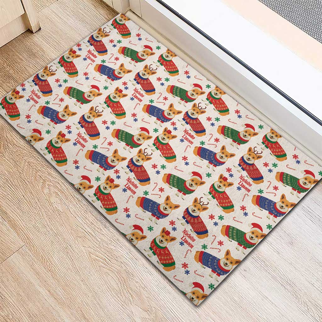 Wales Corgi Christmas Rubber Doormat Nadolig Llawen Welsh Dog Seamless Vibes - Wonder Print Shop
