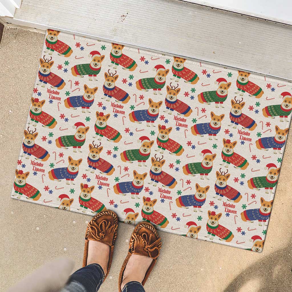 Wales Corgi Christmas Rubber Doormat Nadolig Llawen Welsh Dog Seamless Vibes - Wonder Print Shop
