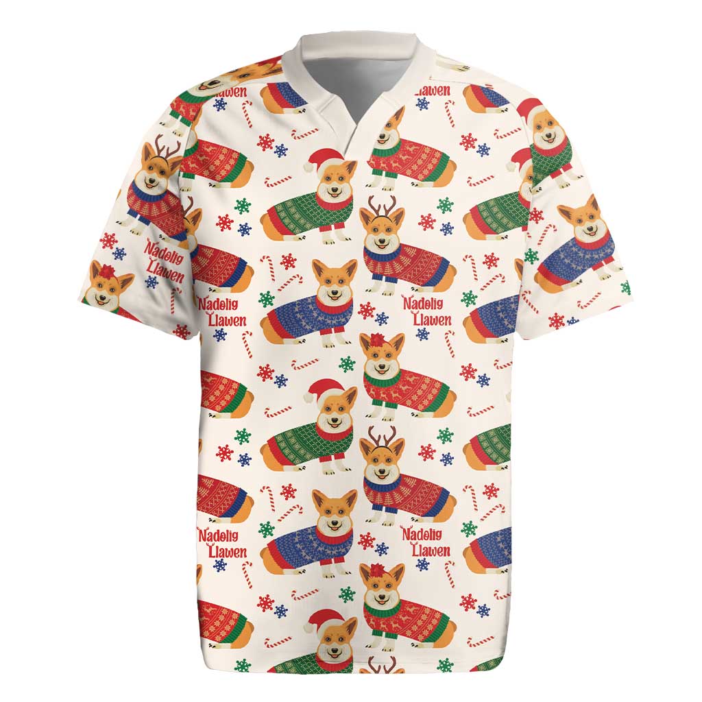 Wales Corgi Christmas Rugby Jersey Nadolig Llawen Welsh Dog Seamless Vibes - Wonder Print Shop