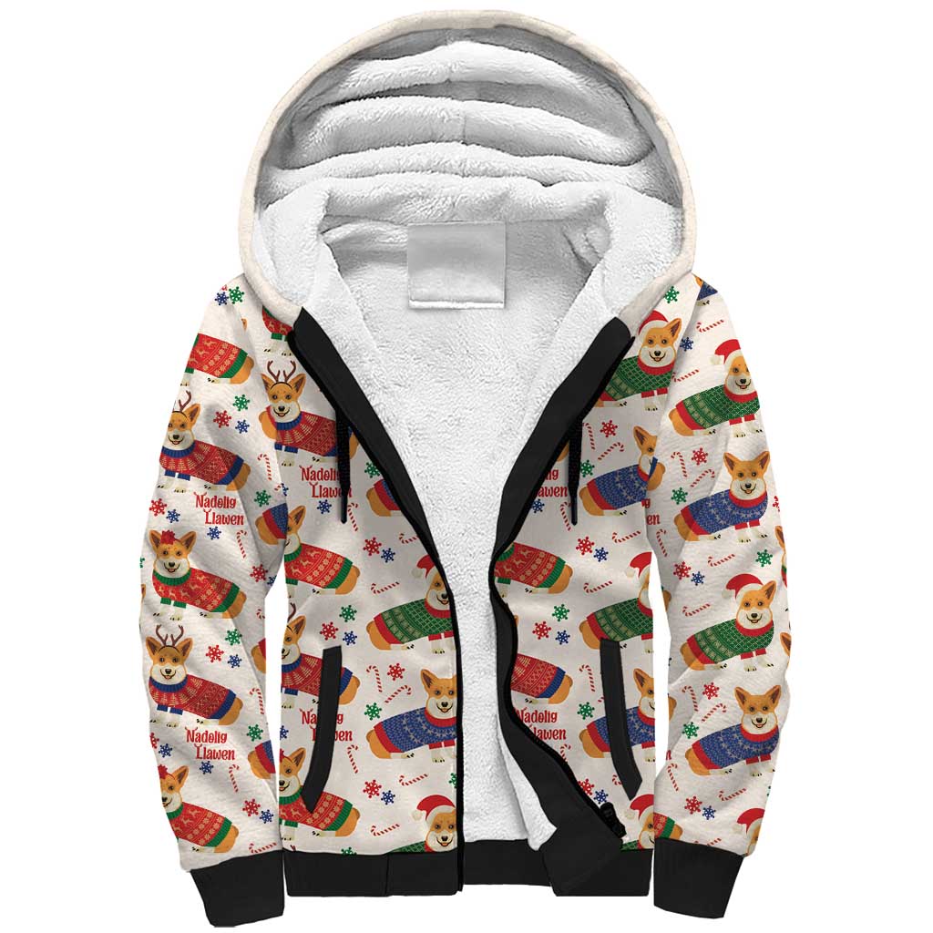 Wales Corgi Christmas Sherpa Hoodie Nadolig Llawen Welsh Dog Seamless Vibes - Wonder Print Shop