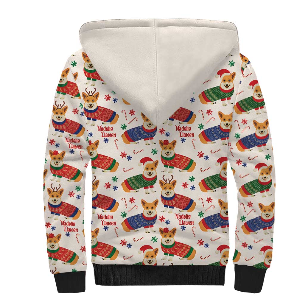 Wales Corgi Christmas Sherpa Hoodie Nadolig Llawen Welsh Dog Seamless Vibes - Wonder Print Shop