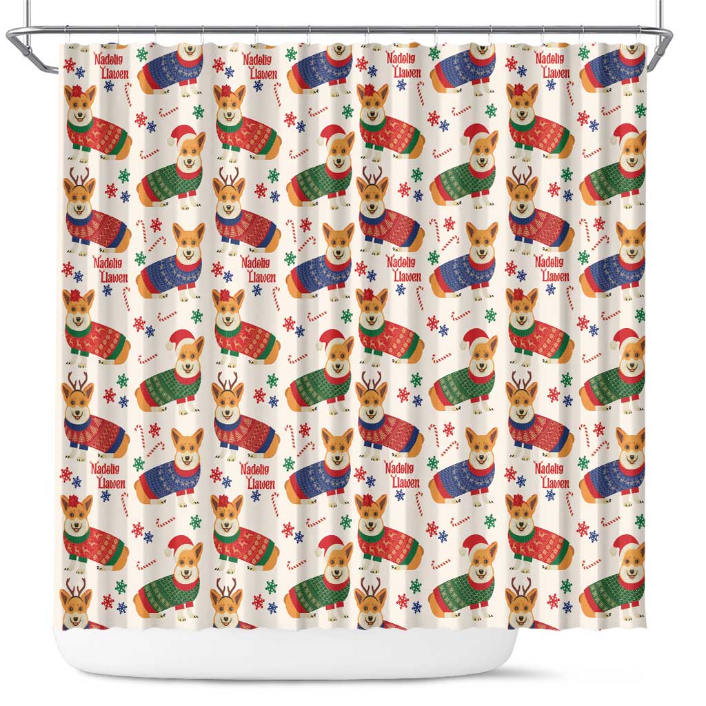 Wales Corgi Christmas Shower Curtain Nadolig Llawen Welsh Dog Seamless Vibes - Wonder Print Shop