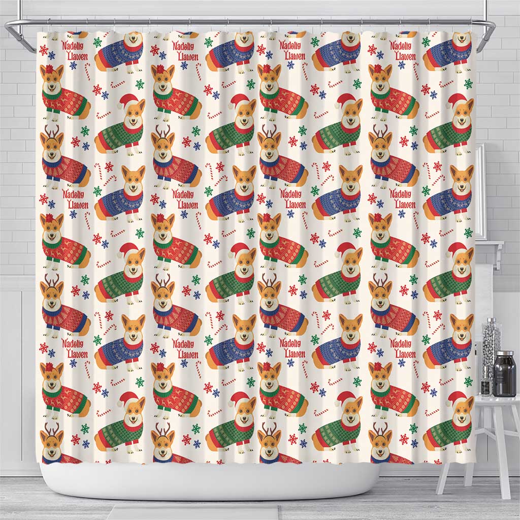 Wales Corgi Christmas Shower Curtain Nadolig Llawen Welsh Dog Seamless Vibes - Wonder Print Shop