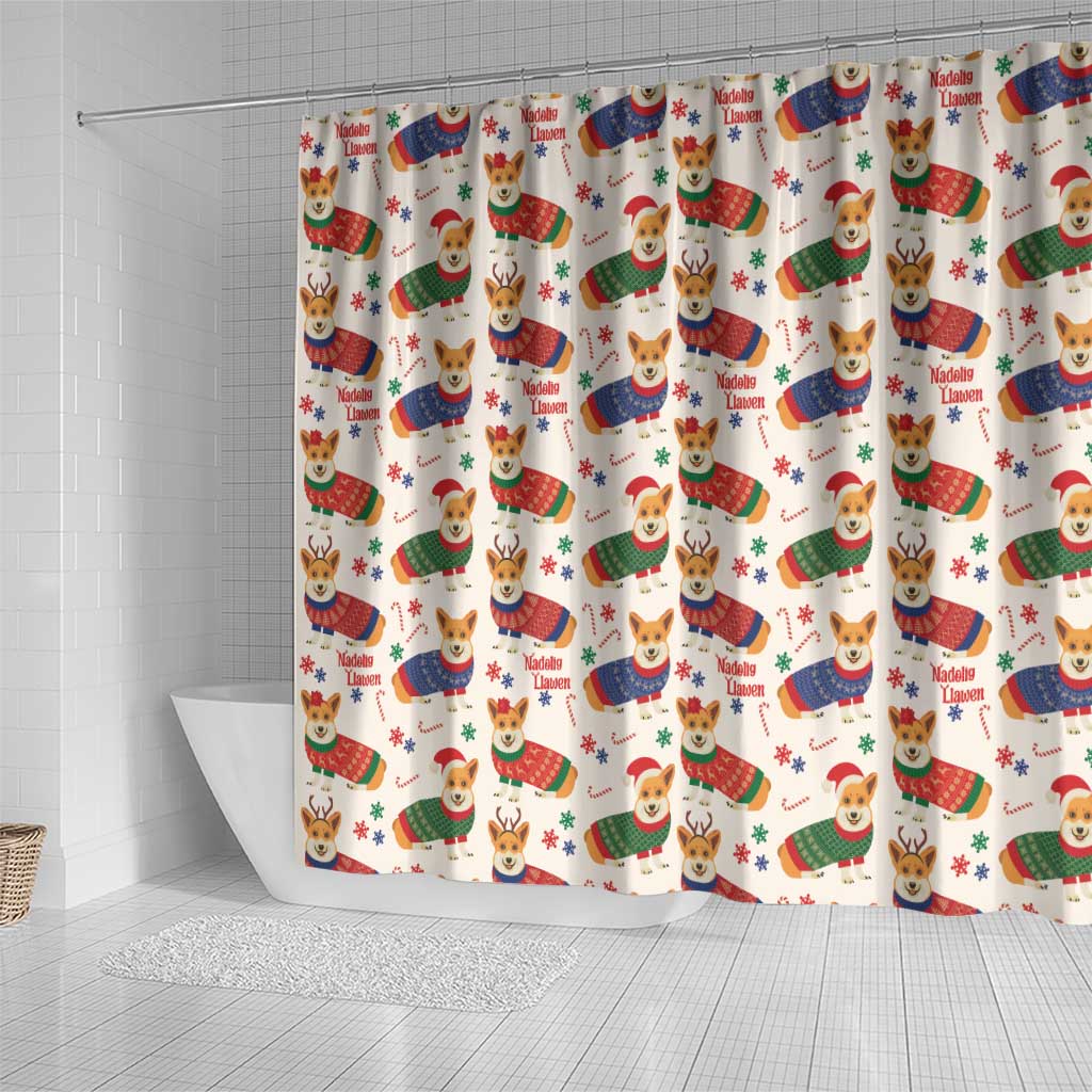 Wales Corgi Christmas Shower Curtain Nadolig Llawen Welsh Dog Seamless Vibes - Wonder Print Shop