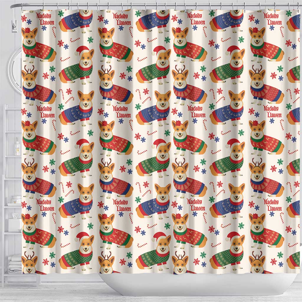 Wales Corgi Christmas Shower Curtain Nadolig Llawen Welsh Dog Seamless Vibes - Wonder Print Shop