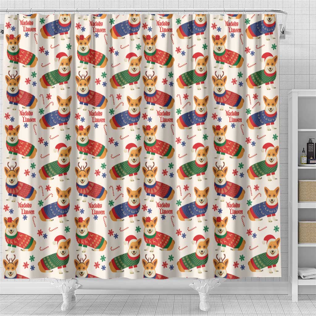 Wales Corgi Christmas Shower Curtain Nadolig Llawen Welsh Dog Seamless Vibes - Wonder Print Shop