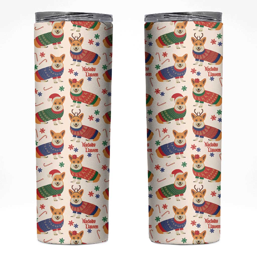 Wales Corgi Christmas Skinny Tumbler Nadolig Llawen Welsh Dog Seamless Vibes - Wonder Print Shop