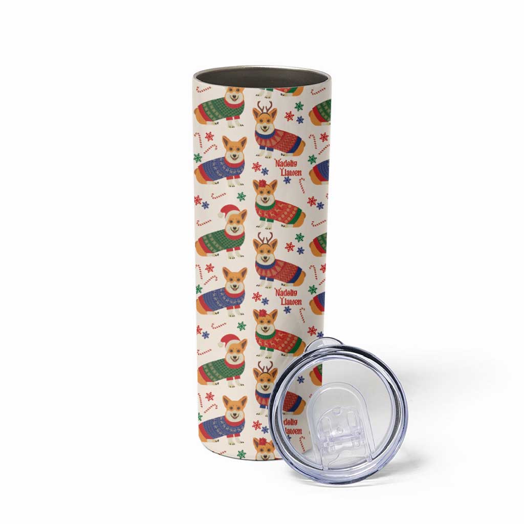 Wales Corgi Christmas Skinny Tumbler Nadolig Llawen Welsh Dog Seamless Vibes - Wonder Print Shop