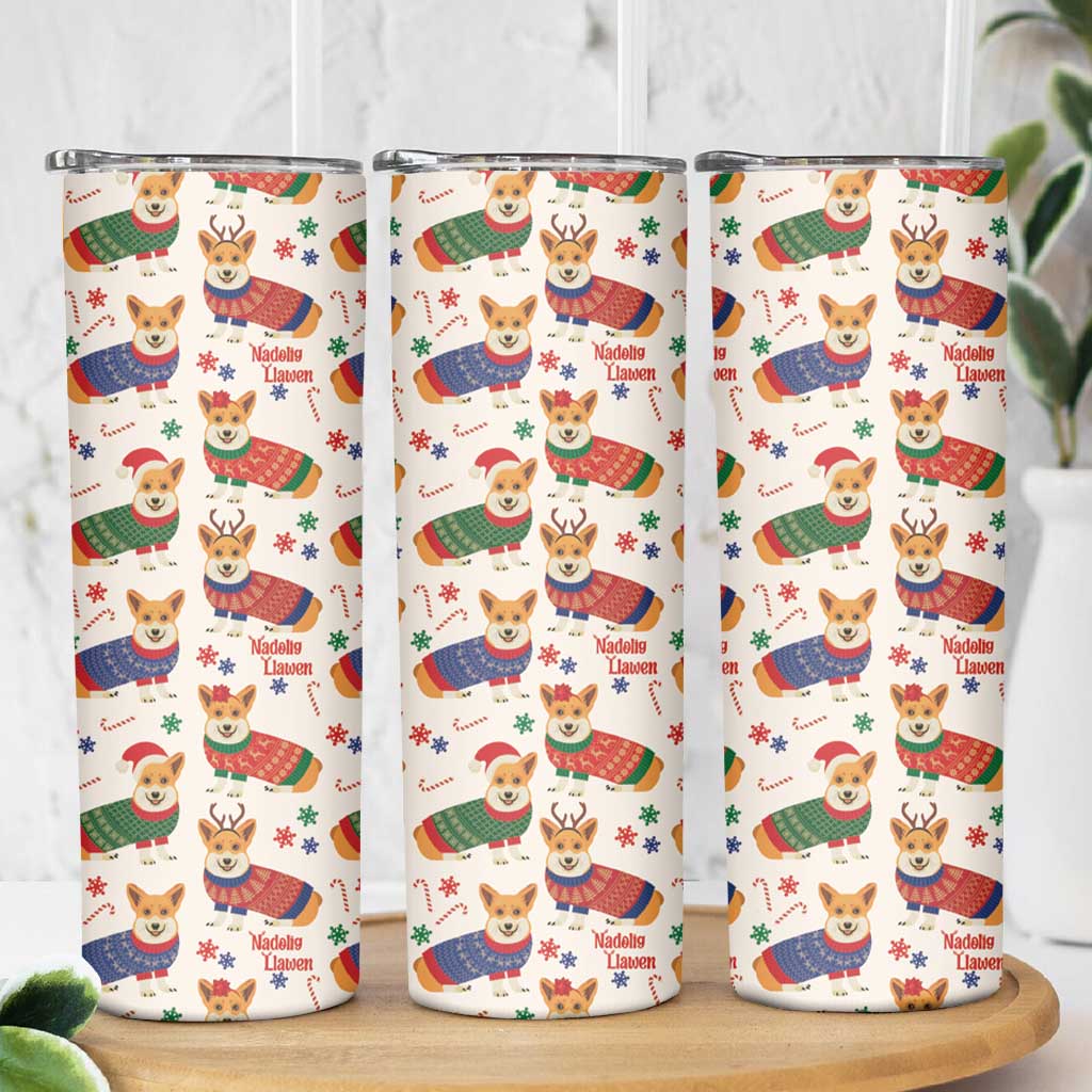 Wales Corgi Christmas Skinny Tumbler Nadolig Llawen Welsh Dog Seamless Vibes - Wonder Print Shop