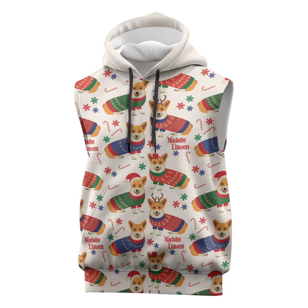 Wales Corgi Christmas Sleeveless Hoodie Nadolig Llawen Welsh Dog Seamless Vibes - Wonder Print Shop