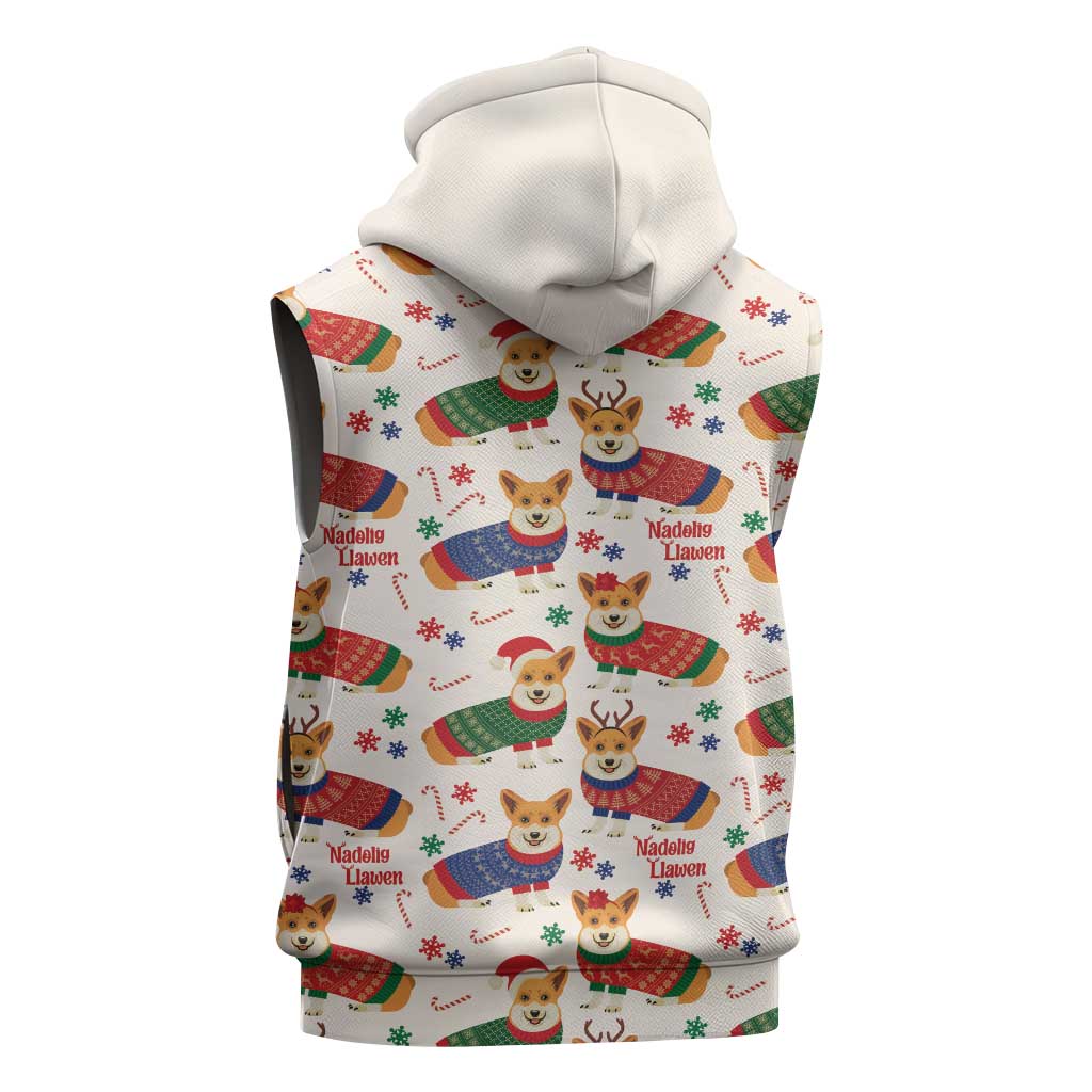 Wales Corgi Christmas Sleeveless Hoodie Nadolig Llawen Welsh Dog Seamless Vibes - Wonder Print Shop