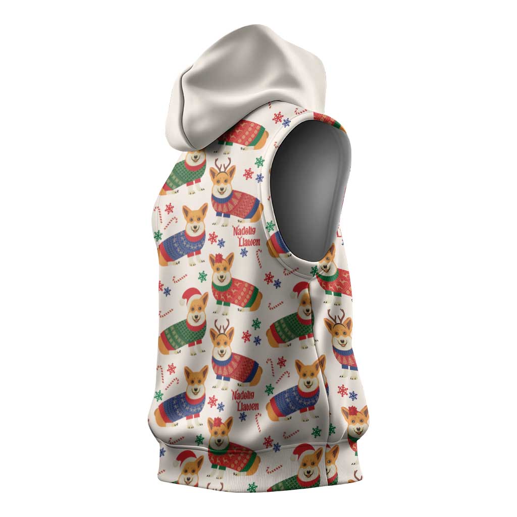 Wales Corgi Christmas Sleeveless Hoodie Nadolig Llawen Welsh Dog Seamless Vibes - Wonder Print Shop