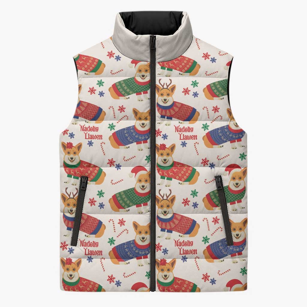 Wales Corgi Christmas Sleeveless Puffer Jacket Nadolig Llawen Welsh Dog Seamless Vibes - Wonder Print Shop