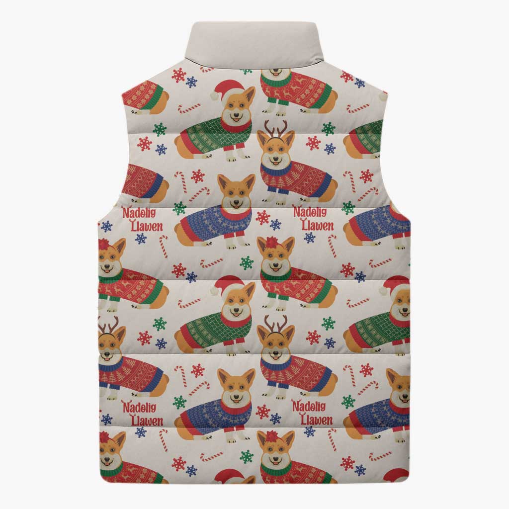 Wales Corgi Christmas Sleeveless Puffer Jacket Nadolig Llawen Welsh Dog Seamless Vibes - Wonder Print Shop