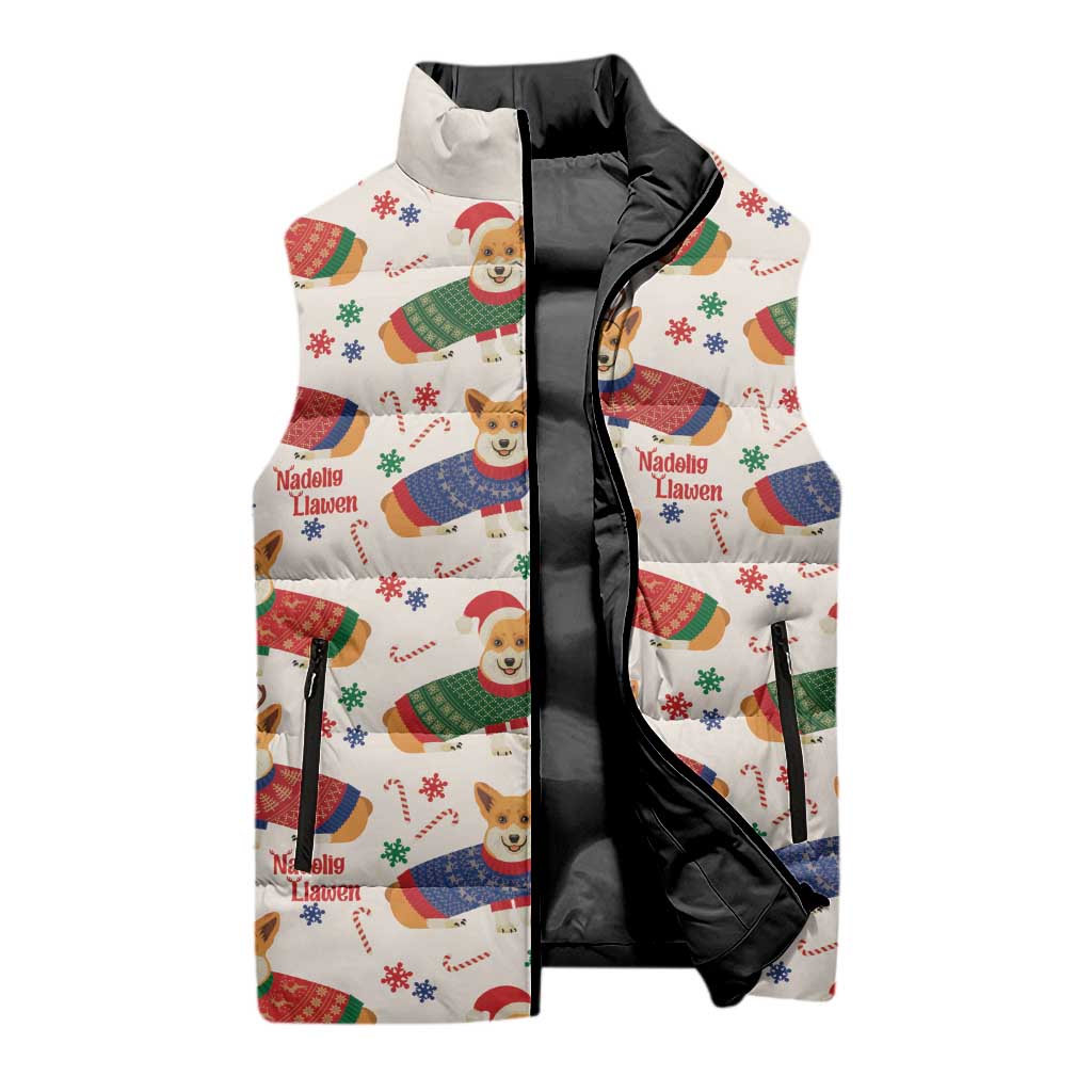Wales Corgi Christmas Sleeveless Puffer Jacket Nadolig Llawen Welsh Dog Seamless Vibes - Wonder Print Shop