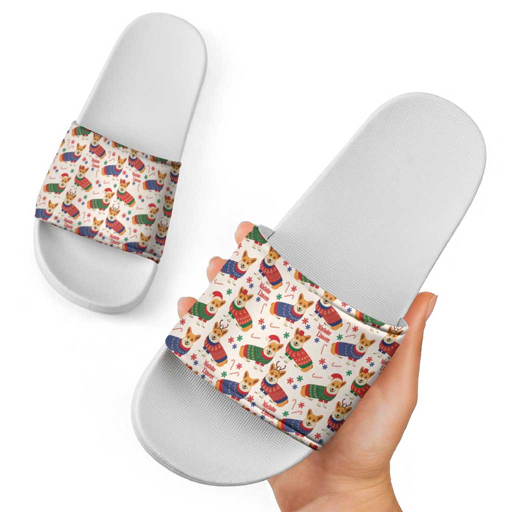 Wales Corgi Christmas Slide Sandals Nadolig Llawen Welsh Dog Seamless Vibes - Wonder Print Shop