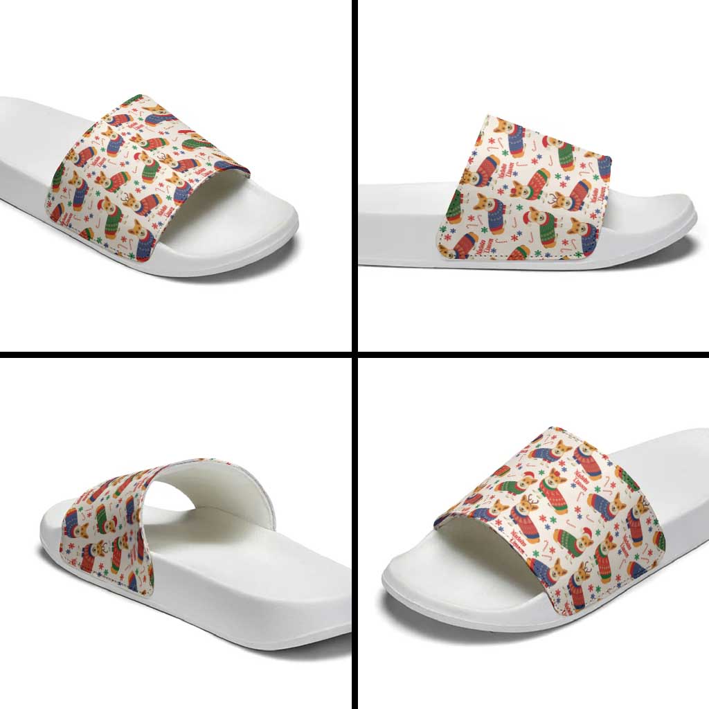 Wales Corgi Christmas Slide Sandals Nadolig Llawen Welsh Dog Seamless Vibes - Wonder Print Shop