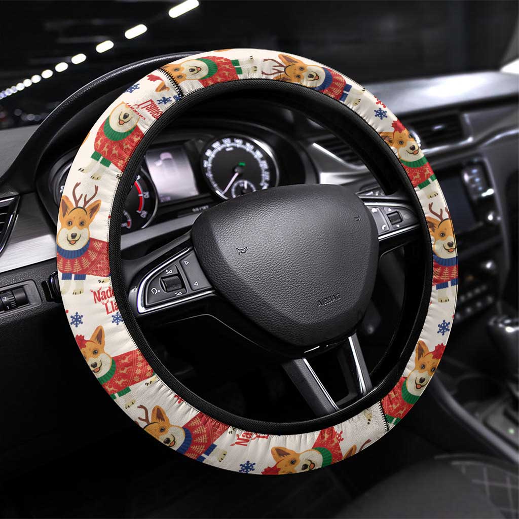 Wales Corgi Christmas Steering Wheel Cover Nadolig Llawen Welsh Dog Seamless Vibes - Wonder Print Shop
