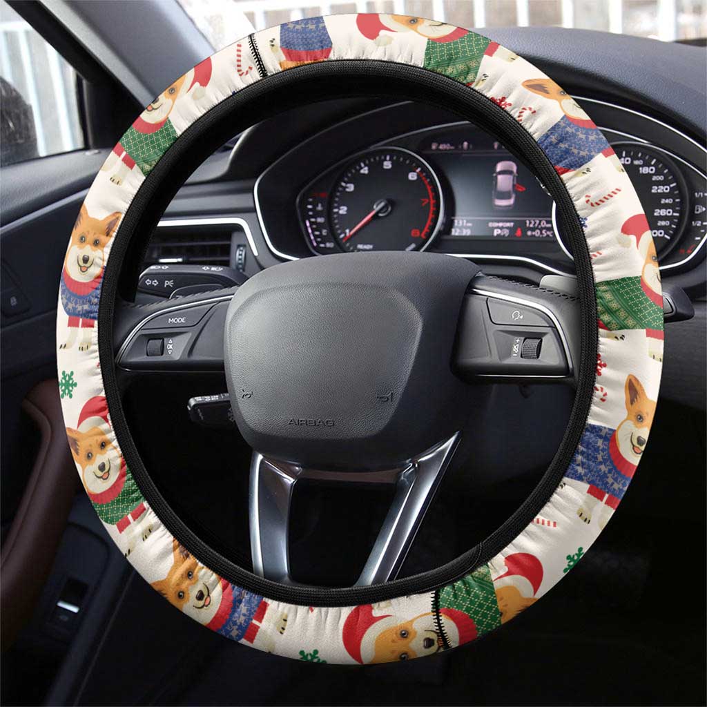 Wales Corgi Christmas Steering Wheel Cover Nadolig Llawen Welsh Dog Seamless Vibes - Wonder Print Shop