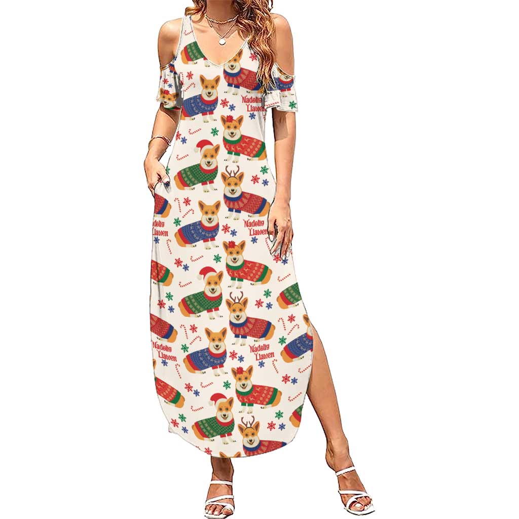 Wales Corgi Christmas Summer Maxi Dress Nadolig Llawen Welsh Dog Seamless Vibes - Wonder Print Shop