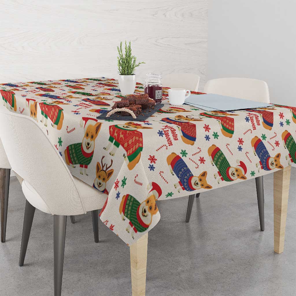 Wales Corgi Christmas Tablecloth Nadolig Llawen Welsh Dog Seamless Vibes - Wonder Print Shop