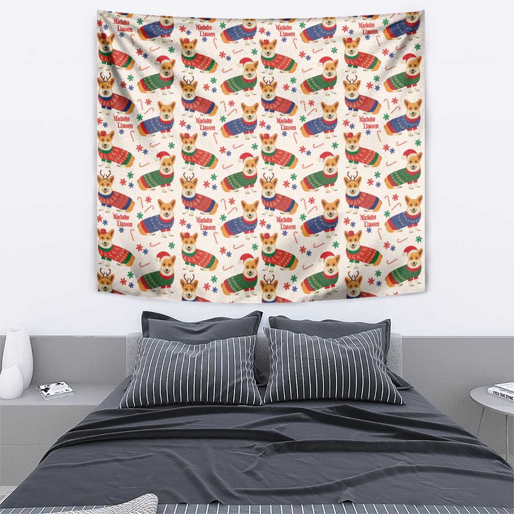 Wales Corgi Christmas Tapestry Nadolig Llawen Welsh Dog Seamless Vibes - Wonder Print Shop
