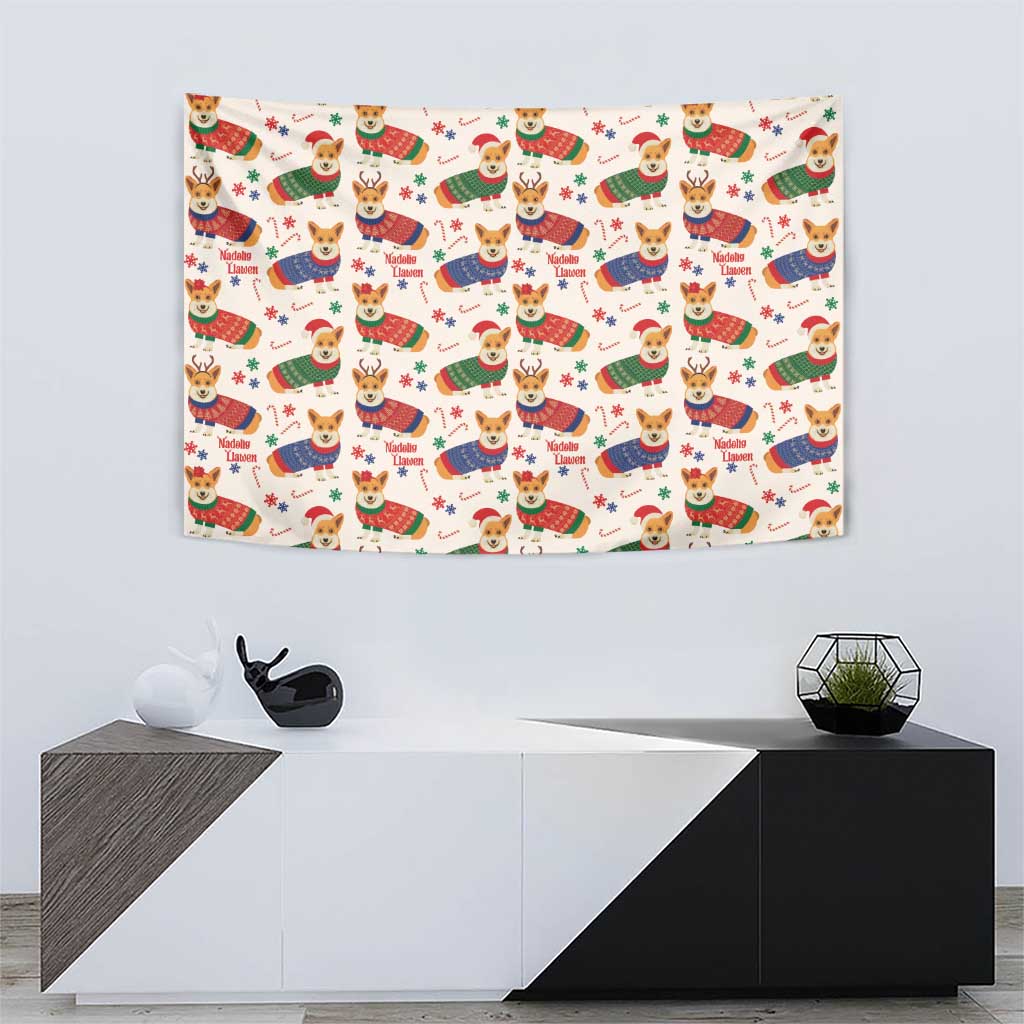 Wales Corgi Christmas Tapestry Nadolig Llawen Welsh Dog Seamless Vibes - Wonder Print Shop